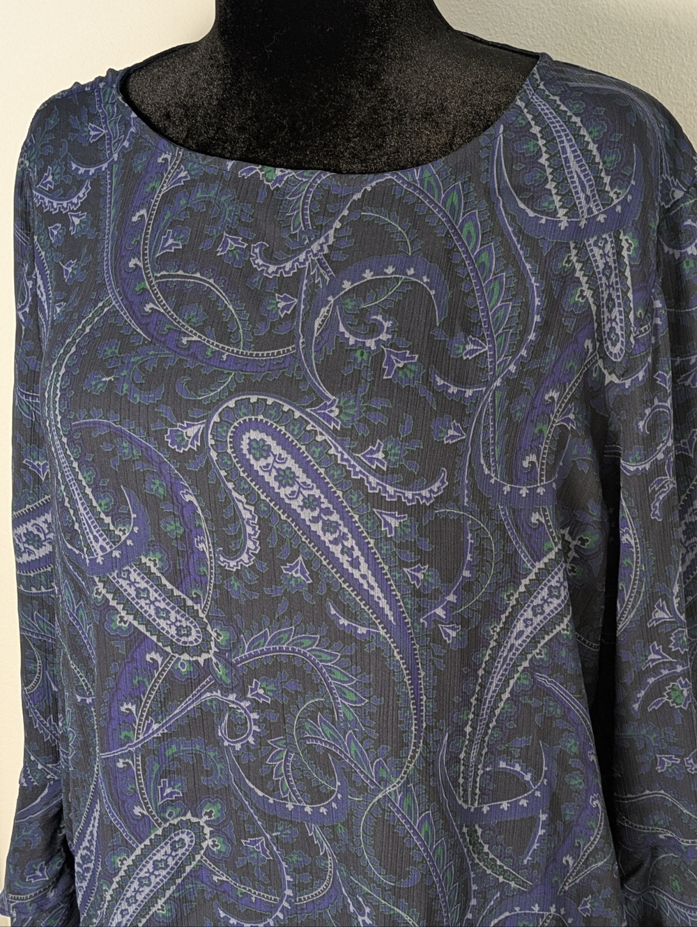 Chaps Women's Sheer Blouse Flare Sleeves Paisley Print Women's Blue Size XXL New - Picture 3 of 12